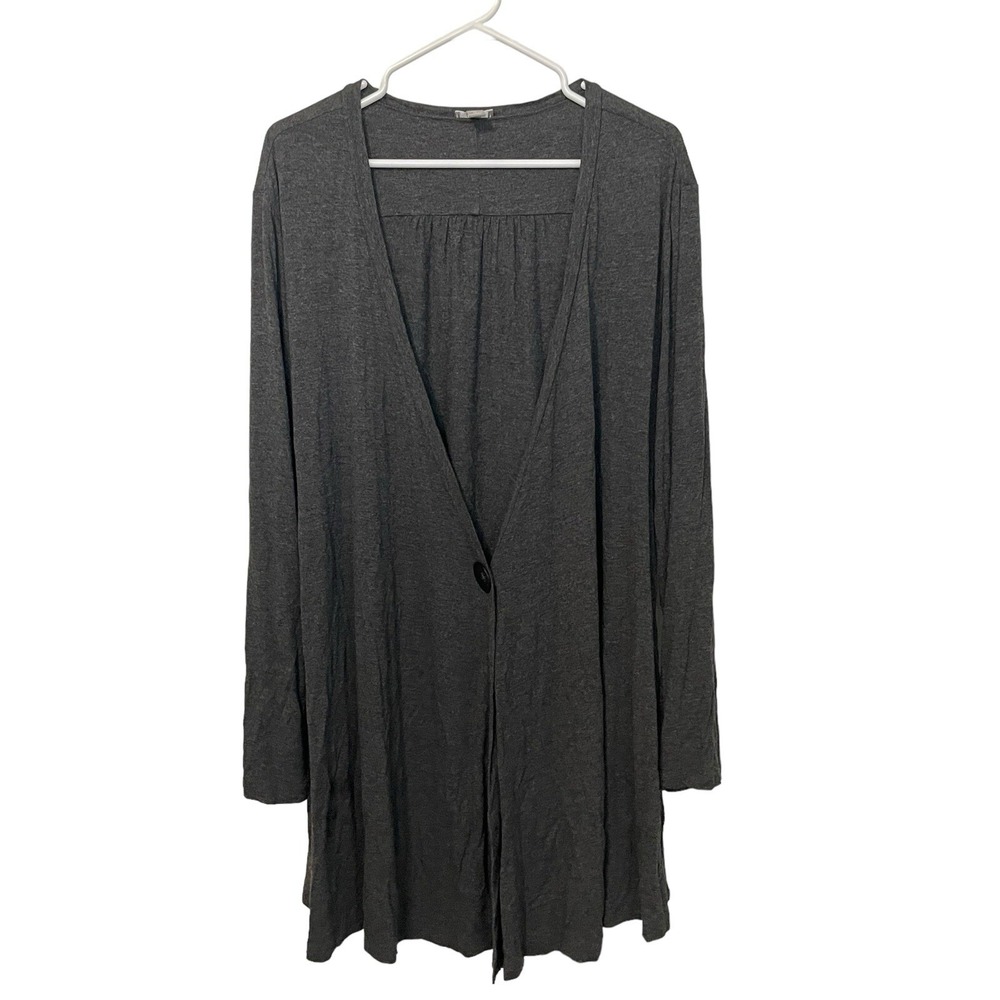 J. Jill Women's 1X Plus Size Gray Cardigan Sweater Open Front Long Line Classic
